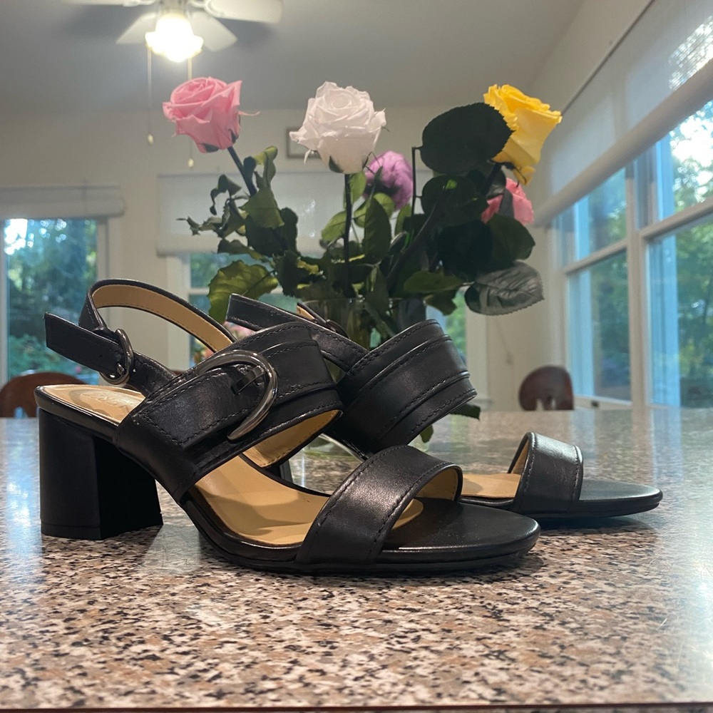 Black open toe heels with buckle 2.5inch